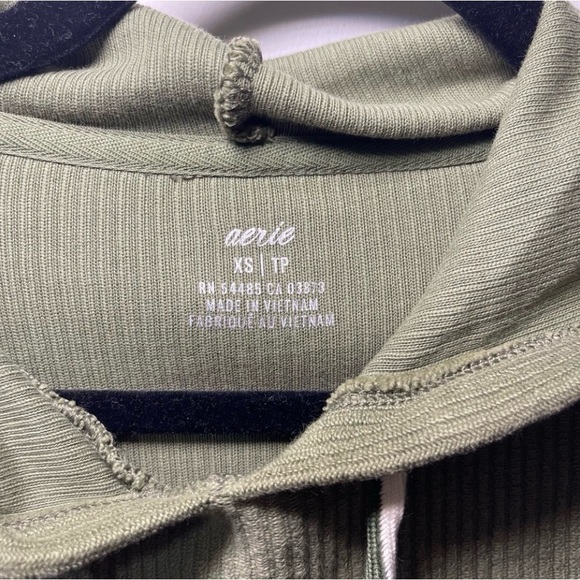 Aerie Olive Green Ribbed Hoodie 100% Cotton Relaxed Fit XS - Oversized - Picture 5 of 9